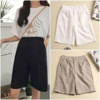[HÀNG MỸ] Quần short lửng FOREVER21 đũi linen lưng thun cao màu trắng, be bigsize