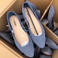 [HÀNG MỸ SĂN SALE] Giày bệt búp bê SPOLLED jeans denim xanh sọc trắng nhuyễn size 37-38