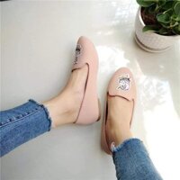 [HÀNG MỸ SĂN SALE] Giày bệt búp bê SHOE MART slip-on da mềm thêu kỳ lân hồng pastel size 37-38