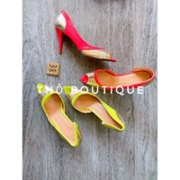 [HÀNG MỸ SĂN SALE] Giày cao gót KISS da bóng hồng, vàng mi nơ phối da ánh đồng 9cm size 38