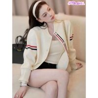Hàng nhập - Áo khoác len nam nữ khóa kéo kẻ Thom Brow tay dài, áo kiểu Quảng Châu thu đông sành điệu