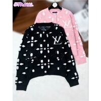 Hàng nhập - Áo khoác len nữ dệt kim tay dài cổ tròn logo nổi, áo kiểu Quảng Châu thu đông sang trọng