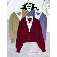 Hàng nhập - Áo khoác len nữ dệt kim viền ren hoa, áo kiểu cardigan Quảng Châu thu đông