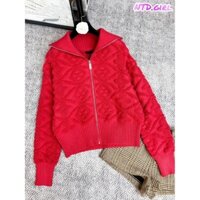 Hàng nhập - Áo khoác len nữ dệt kim khóa kéo cổ trụ, áo kiểu thu đông Quảng Châu tay dài gân nổi