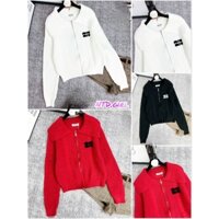 Hàng nhập - Áo khoác len nữ dệt kim tay dài cổ choàng khóa kéo, áo kiểu Quảng Châu thu đông họa tiết logo