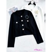 Hàng nhập - Áo khoác nữ len dệt kim tay dài cài nút, áo kiểu cardigan Quảng Châu đính hoa ngực