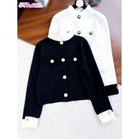 Hàng nhập - Áo khoác ơn len nam nữ phối màu trắng đen, áo kiểu cardigan Quảng Châu cổ tròn đính nút ngôi sao