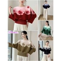 Hàng nhập - Áo kiểu nữ lụa xếp li free size cổ thuyền, áo Quảng Châu cánh dơi tay lỡ