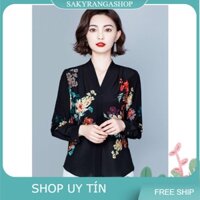 HÀNG NHẬP - ÁO SƠ MI LỤA IN HOA CỔ V