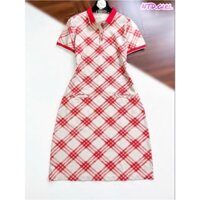 Hàng nhập - Đầm dáng ôm thun cotton mát lạnh tay ngắn cổ polo, váy body Quảng Châu kẻ BBR xinh xắn