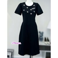 Hàng nhập - Đầm dáng ôm thun mát lạnh họa tiết ong đính hạt, váy body Quảng Châu tay ngắn cổ tròn logo