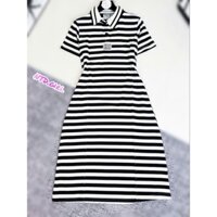 Hàng nhập - Đầm dáng ôm thun cotton mát lạnh cổ polo, váy body Quảng Châu tay ngắn kẻ ngang