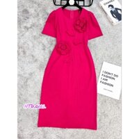 Hàng nhập - Đầm dáng ôm thun cotton mát lạnh đính hoa nổi, váy body Quảng Châu tay ngắn cổ tròn