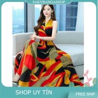 HÀNG NHẬP - ĐẦM MAXI VOAN CỔ YẾM EO XẾP LY