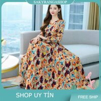 HÀNG NHẬP - ĐẦM MAXI VOAN HOA CỔ V TAY DÀI