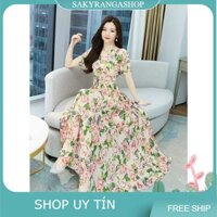 HÀNG NHẬP - ĐẦM MAXI VOAN HOA CỔ V