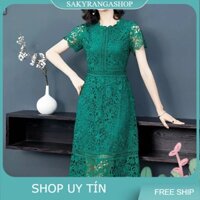HÀNG NHẬP - ĐẦM REN HOA XANH CAO CẤP