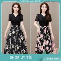 HÀNG NHẬP - ĐẦM REN PHỐI CHÂN VÁY VOAN IN HOẠ TIẾT