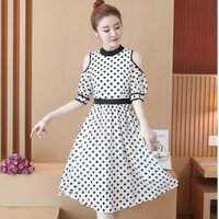 Hàng Nhập : ĐẦM VOAN HỞ VAI , HOẠ TIẾT CHẤM BI THỜI TRANG – AD 158