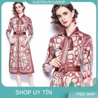 HÀNG NHẬP - ĐẦM XOÈ LỤA IN HOẠ TIẾT DÂY THỪNG CỔ THẮT NƠ