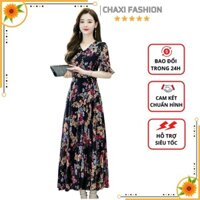 HÀNG NHẬP - ĐẦM XÒE MAXI VOAN HOA SẮC MÀU CỔ V TAY LOE SIÊU XINH - KBT245350