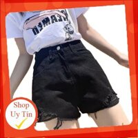 Hàng nhập khẩu Quần short jean nữ Big Size lưng cao trên rốn, co dãn mạnh, rách nhẹ, phom rộng rãi dành cho người béo 60