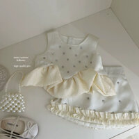 [HÀNG OD] S58 Set hai chi tiết áo không tay dáng peplum đính đá + chân váy phối bèo nhún sang chảnh tiểu thư mùa hè 2025