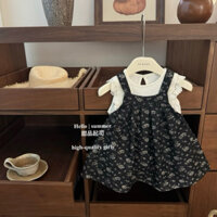 [HÀNG OD] V60 Set váy yếm hoa nhí + áo váy không tay phối ren dáng xoè dễ thương thoải mái mát mẻ mùa hè 2025 Hàn Quốc