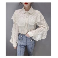 (Hàng oder) Áo sơ mi ren cao cấp kiểu dáng công chúa. Áo sơ mi cổ đức kết hợp lớp choàng gắn ngọc bèo tay xinh xắn.
