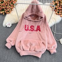 [Hàng order] Áo hoodie nỉ nhung cá tính, áo khoác chui đầu nữ A1306