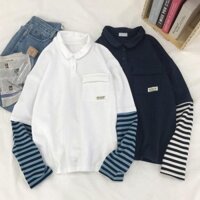 (HÀNG ORDER) ÁO THUN NAM CÓ CỔ TAY DÀI PHỐI TAY ÁO TRONG SỌC NGANG NHẬP KHẨU HÀN QUỐC