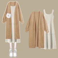 [Hàng Order] Bộ đồ Áo khoác Cardigan + đầm len dệt kim cao cấp