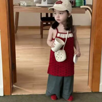 [Hàng order QC] Set áo 2 dây kèm quần jean dài ống rộng bé gái