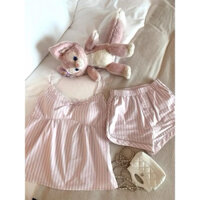 [hàng order] Set mặc ở nhà áo hai dây kẻ tone phồng pastel dễ thương bộ ngủ thoải mái