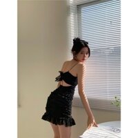 [Hàng order] Váy 2 dây xếp tầng ôm body gợi cảm đầm voan hở lưng Đ545