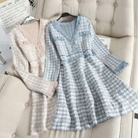 [Hàng order] Váy len chữ A đầm dệt kim họa tiết houndstooth Đ216 - Có ảnh thật