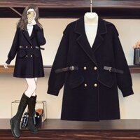 🌸Hàng Order🌸Váy Đầm Bigsize Áo Khoác Dạ Dày Cổ Vest Phối Da Chiết Eo Tiểu Thư Nữ Tính🌸 Hàng Quảng Châu