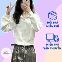 (HÀNG QC CAO CẤP) Áo khoác nỉ croptop dài tay freesize, thêu chữ