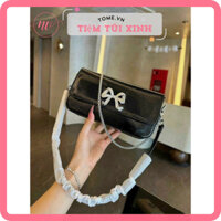 [HÀNG QC DA BÓNG GẮN NƠ ĐÁ] Túi gắn nơ xinh xắn kẹp nách,Túi ví nữ Quảng Châu cao cấp siêu hot da mướt lì