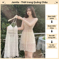 Hàng QC - Đầm Đi Biển Cổ Yếm Len Phối Ren Hở Lưng Quyến Rũ - JMD061771