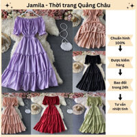Hàng QC - Đầm Xòe Maxi Trễ Vai Cổ Nơ Eo Chun Siêu Xinh - JMD031941
