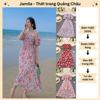 Hàng QC - Đầm Xòe Maxi Voan Hoa Trễ Vai 2 Dây Tay Rớt Siêu Xinh