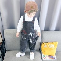 (hàng QC L1)Quần yếm jean nhung gân QB035-đen xám KL bé trai gái 1-5T hàng QC Cao cấp