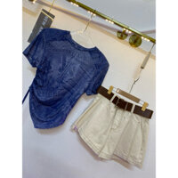[HÀNG QCL1] Áo phông giấy hoạ tiết denim rút dây eo