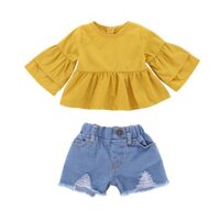 (Hàng Quảng Châu) Set áo peplum và quần short jean bé gái CÓ ẢNH THẬT