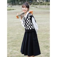 [Hàng Quảng Châu]SP791 Áo gile len nữ kẻ caro dễ thương