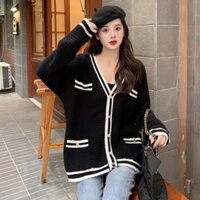 [Hàng Quảng Châu]SP827 Áo khoác cardigan len nữ viền màu cổ tim giả túi