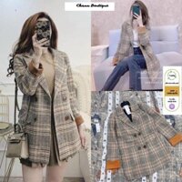 (Hàng Sẵn) ÁO KHOÁC DẠ KẺ NÂU HAI LỚP BA SIZE