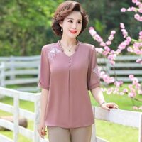 HÀNG SẴN Áo Kiểu Nữ Trung Niên Lịch Sự SM64 - Hàng Quảng Châu Cao Cấp - Màu hồng nhạt - 4XL