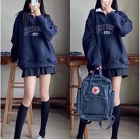 [HÀNG SẴN] Áo nỉ sweater cổ polo xanh dương form oversize